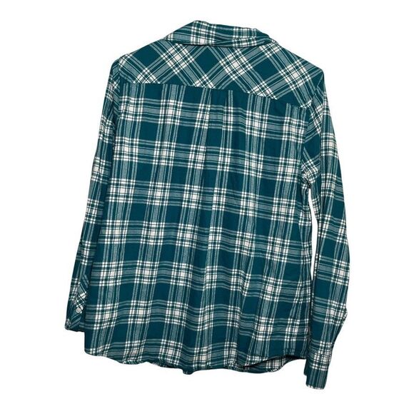 J Crew Flannel Women's Medium Blue Plaid Button Up Shirt Collared Preppy - Picture 5 of 10